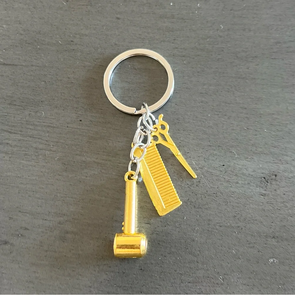NEW Hairstylist Salon Hair Themed Blow Dryer Comb Brush Scissors Charm Keychain